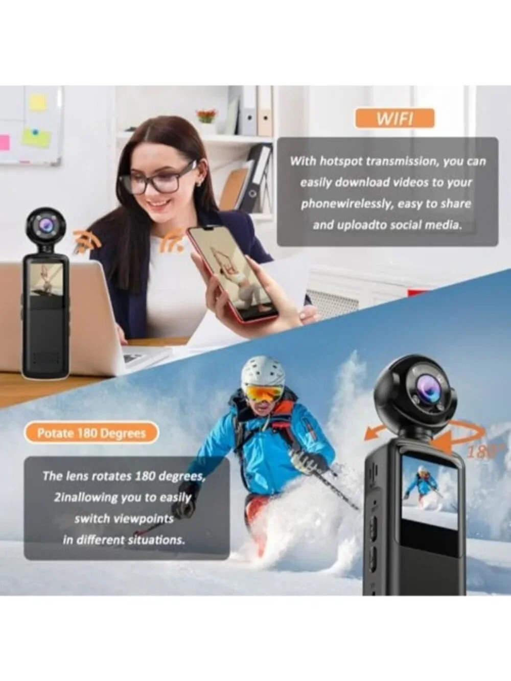 Pomya 1080P Full HD Action Camera, Mini Body Camera with Video with Night Vision